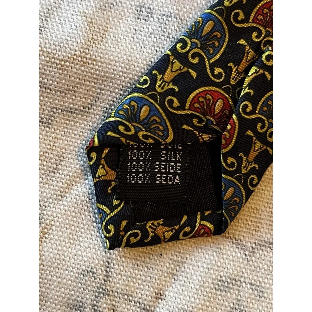 DI CORI Men's Necktie 60x3/5 Red Blue Gold‎ 100% Silk Made In Italy Geometric
